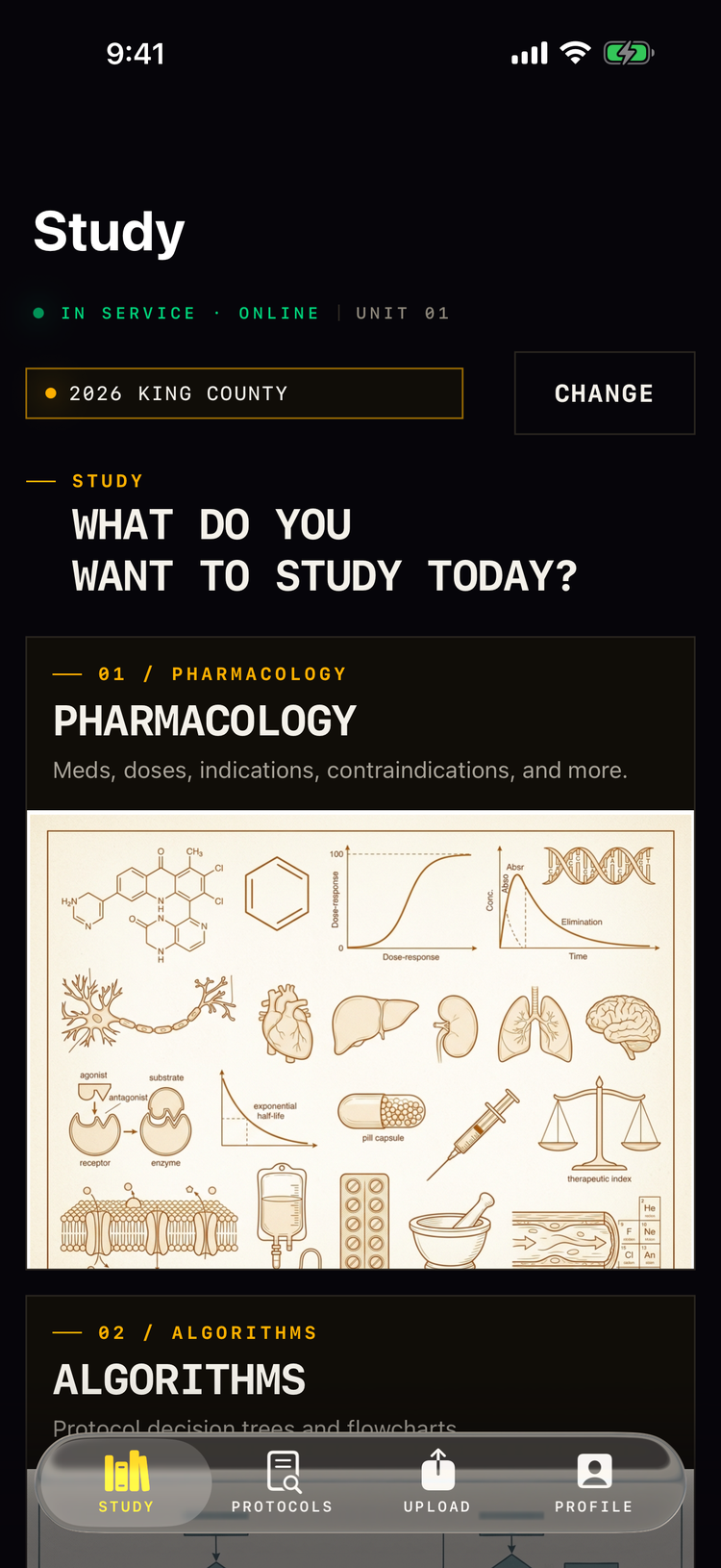 The ProtoQuiz study hub in Night Shift